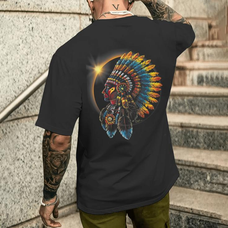 Total Eclipse Native American Indian Traditional Head Dress Men's T-shirt Back Print Gifts for Him