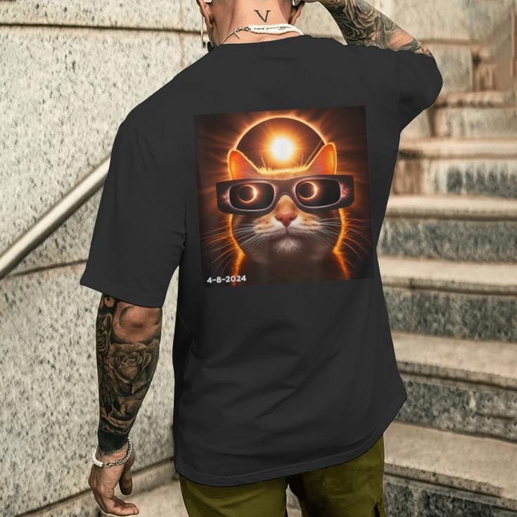 Total Solar Eclipse 2024 April 8 Cat America Totality Spring Men's T-shirt Back Print Gifts for Him