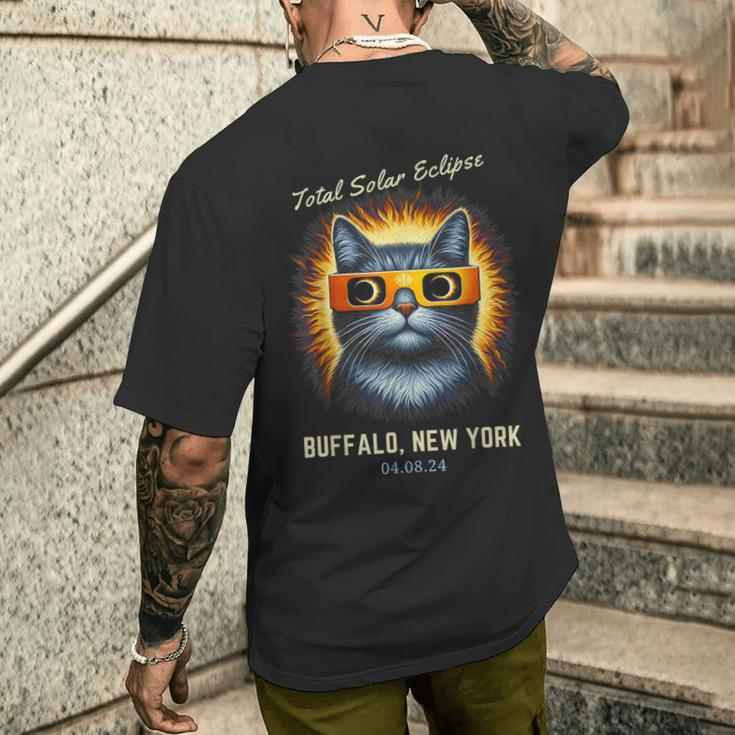 Total Solar Eclipse 2024 Buffalo New York Totality Cat Men's T-shirt Back Print Gifts for Him