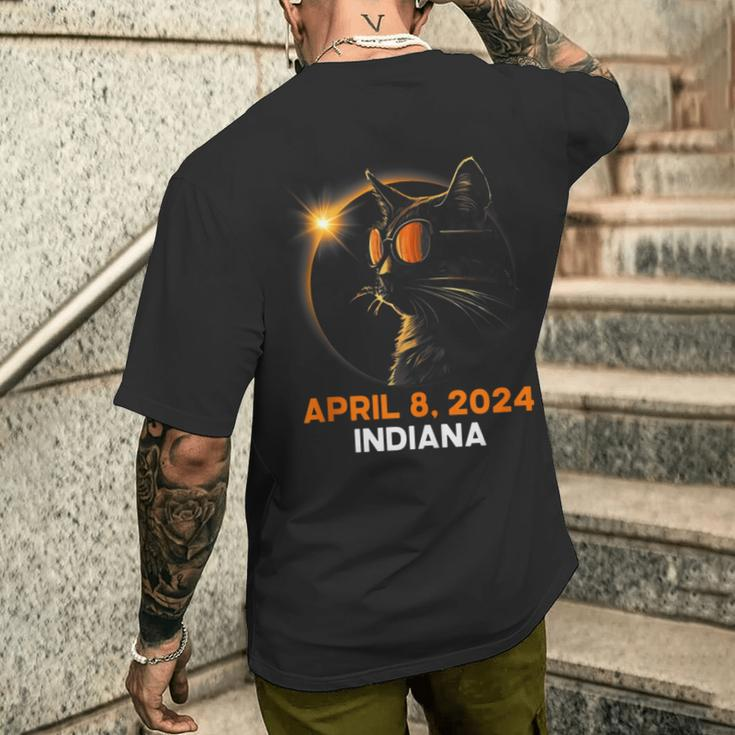 Total Solar Eclipse 2024 Indiana Cat Lover Wearing Glasses Men's T-shirt Back Print Gifts for Him