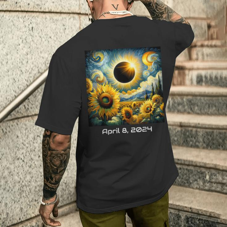 Total Solar Eclipse 2024 Sunflowers Painting Van Gogh Men's T-shirt Back Print Gifts for Him