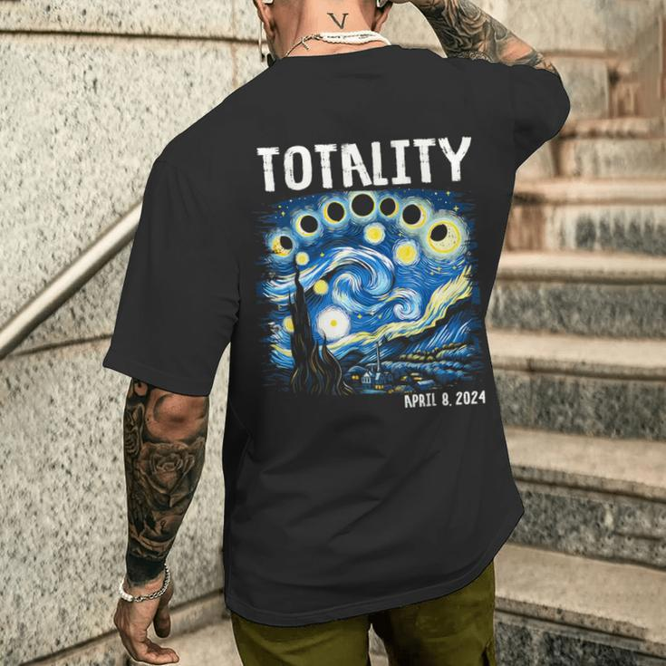 Totality Total Solar Eclipse 2024 4 08 Starry Night Painting Men's T-shirt Back Print Gifts for Him