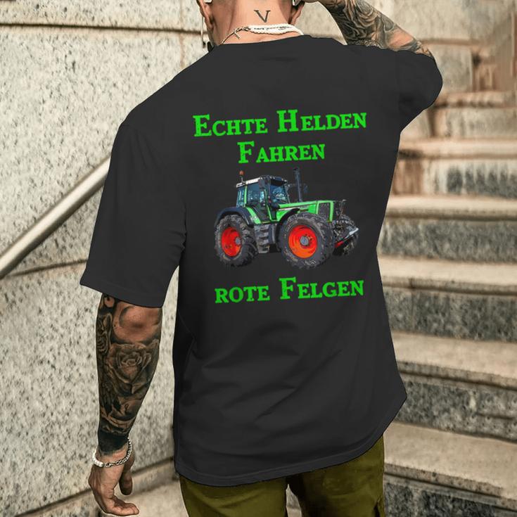 Trecker Echte Helden Fahren Rote Felgen Vintage Black T-Shirt mit Rückendruck Geschenke für Ihn