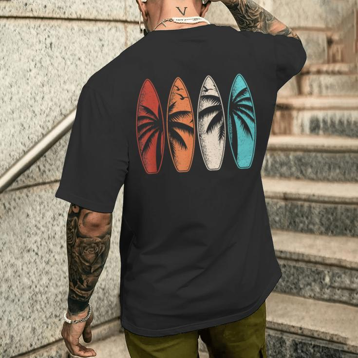 Tropical Hawaii Palm Tree Surfing Beach Surfboard Retro Surf Men's T-shirt Back Print Gifts for Him