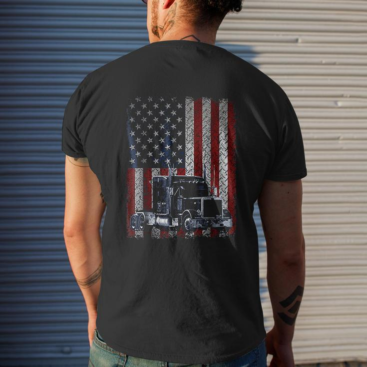 Truck Driver American Flag Trucker Mens Back Print T-shirt Gifts for Him