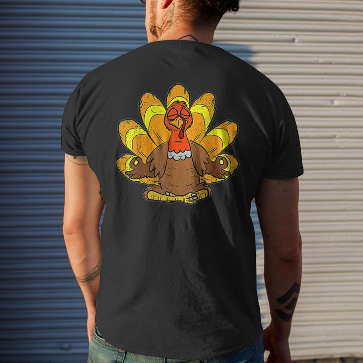 Turkey Yoga Thanksgiving Day Meditating Namaste Fall V2 Mens Back Print T-shirt Gifts for Him