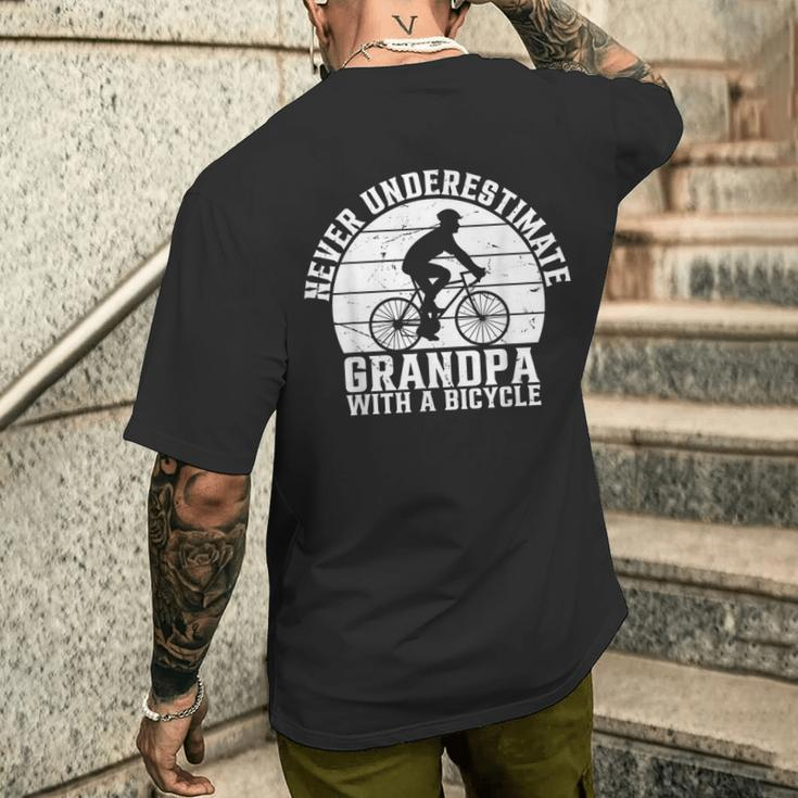 Never Underestimate Grandpa With A Bicycle Racing Bike Men's T-shirt Back Print Gifts for Him