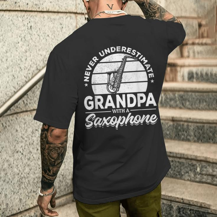 Never Underestimate Grandpa With A Saxophone Sax Player Men's T-shirt Back Print Gifts for Him