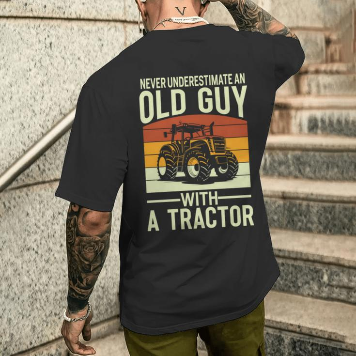 Never Underestimate An Old Guy With A Tractor Farmer Men's T-shirt Back Print Gifts for Him