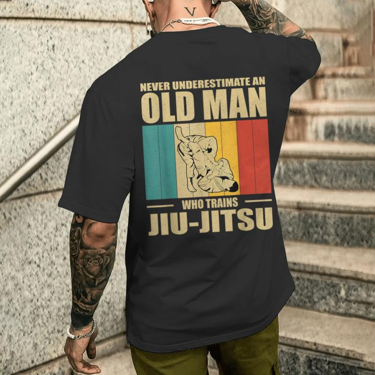 Never Underestimate An Old Man Bjj Brazilian Jiu Jitsu Sport Men's T-shirt Back Print Gifts for Him