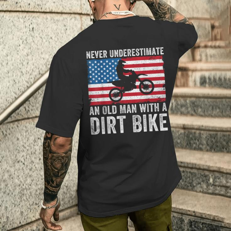 Never Underestimate An Old Man With A Dirt Bike Grandpa Dad Men's T-shirt Back Print Gifts for Him
