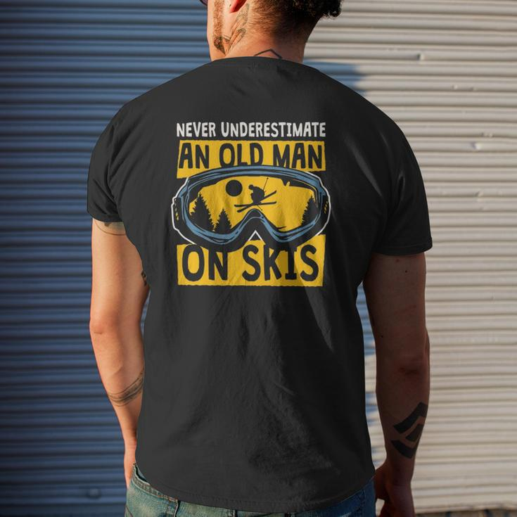 Never Underestimate An Old Man On Skis Skiing Dad Grandpa Mens Back Print T-shirt Gifts for Him