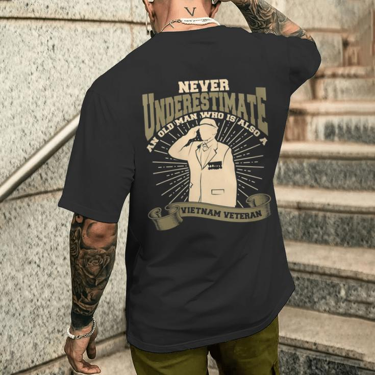 Never Underestimate An Old Man Us Flag Veteran Soldier Men's T-shirt Back Print Gifts for Him