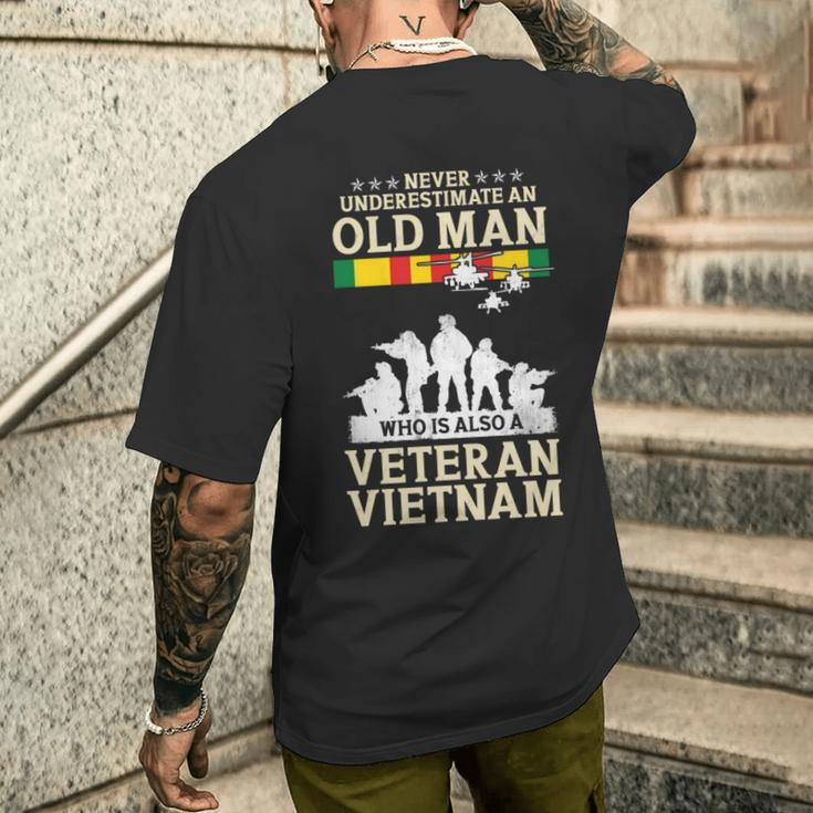Never Underestimate An Old Man Vietnam Veteran Flag Retired Men's T-shirt Back Print Gifts for Him