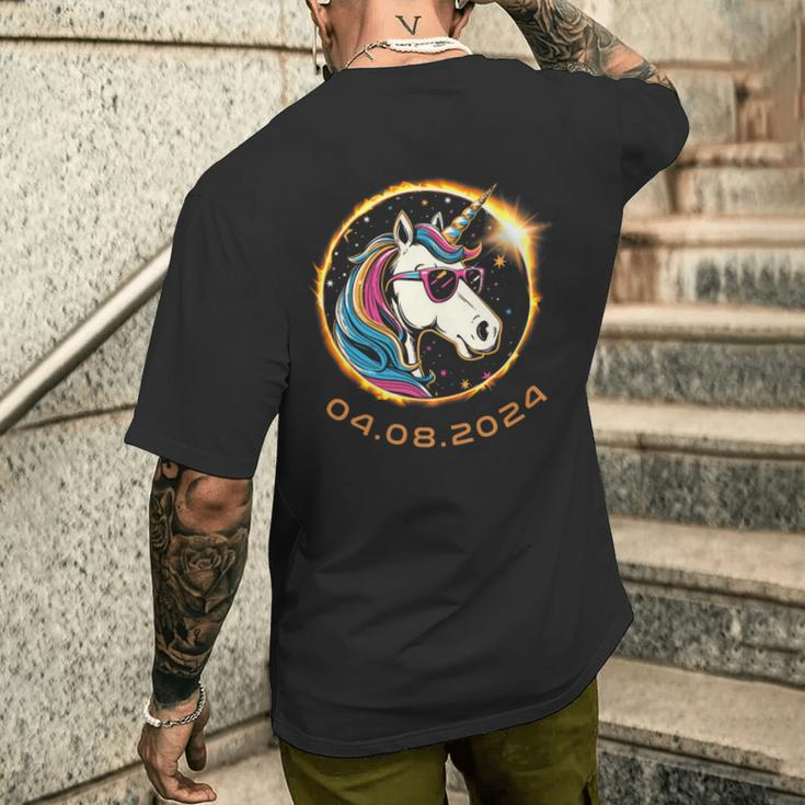 Unicorn With Sunglasses Total Solar Eclipse 2024 Men's T-shirt Back Print Gifts for Him