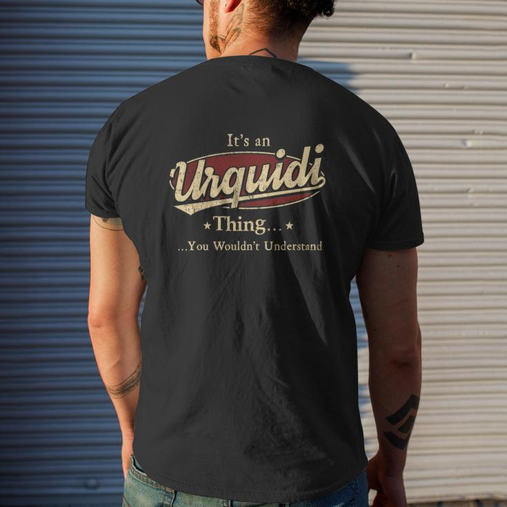 Urquidi Name Urquidi Family Name Crest Mens Back Print T-shirt Gifts for Him