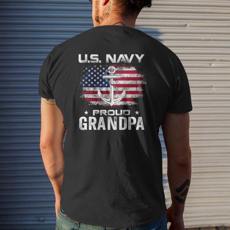 US Navy Proud Grandpa With American Flag Veteran Mens Back Print T-shirt Gifts for Him