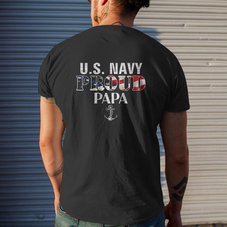 US Proud Navy Papa With American Flag Veteran Day Mens Back Print T-shirt Gifts for Him