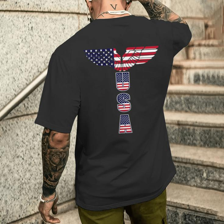 Usa Bald Eagle Wings 4Th Of July Veterans Usa Mens Back Print T-shirt Gifts for Him