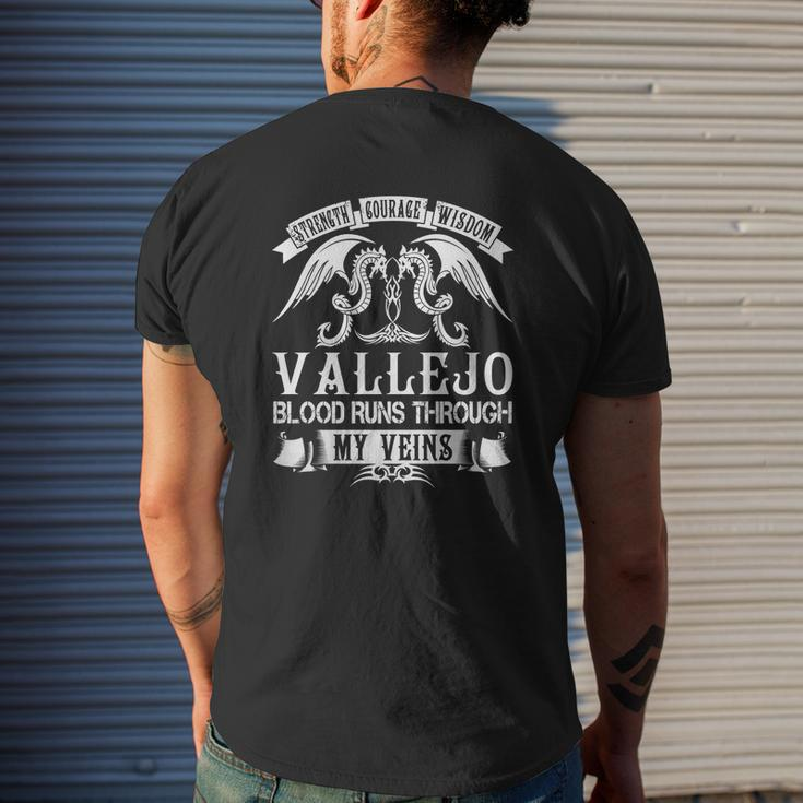 Vallejo Shirts Strength Courage Wisdom Vallejo Blood Runs Through My Veins Name Shirts Mens Back Print T-shirt Gifts for Him