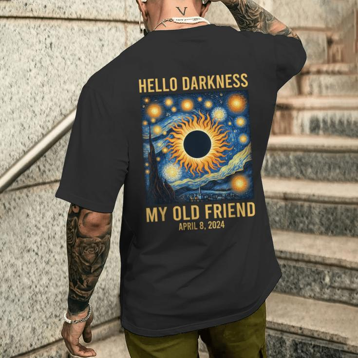Van Gogh Starry Night Hello Darkness Solar Eclipse 2024 Men's T-shirt Back Print Gifts for Him
