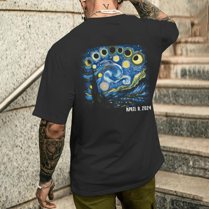 Van Gogh Starry Night Total Solar Eclipse 2024 Men's T-shirt Back Print Gifts for Him