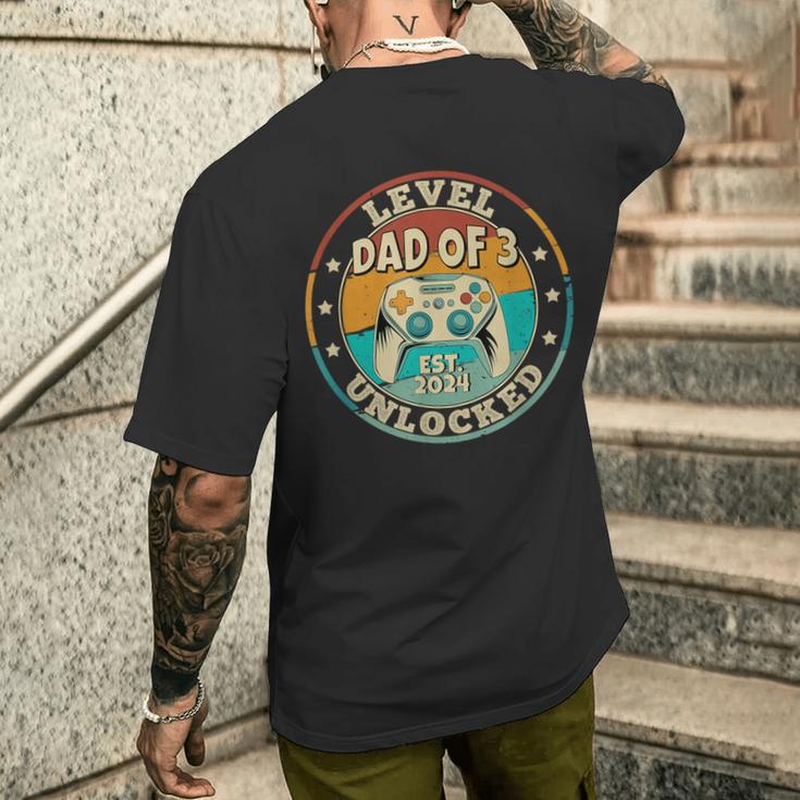 Vateron 3 Drei Kindern Für Männer Auf Papa-Ebene Freigeschaltet T-Shirt mit Rückendruck Geschenke für Ihn