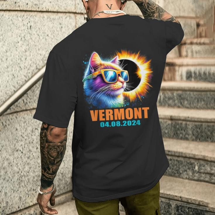 Vermont Total Solar Eclipse 2024 Cat Solar Eclipse Glasses Men's T-shirt Back Print Gifts for Him