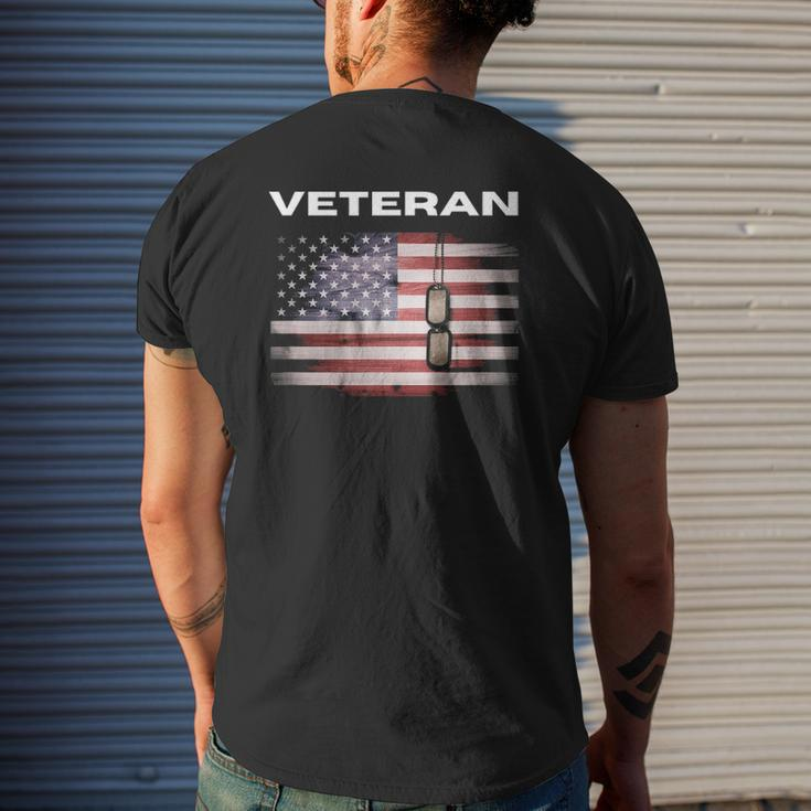 Veteran With American Flag & Dog Tags Mens Back Print T-shirt Gifts for Him