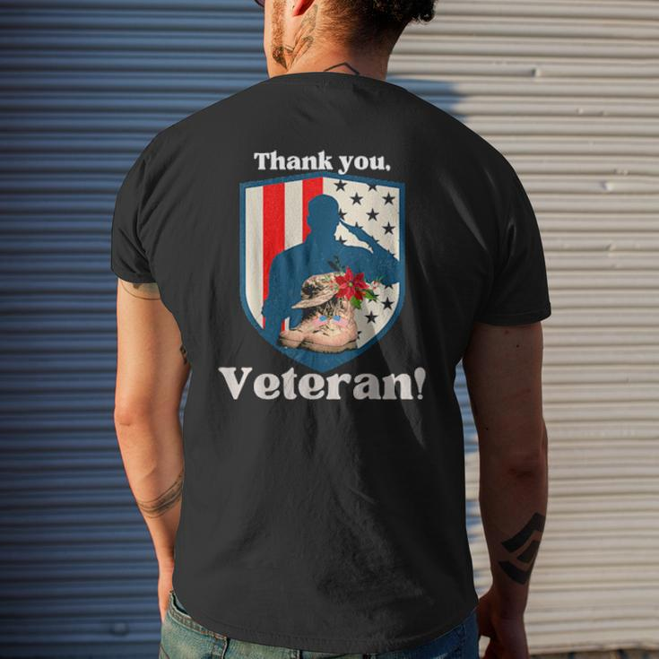 Veterans Day Military Boots Thank You Veteran Flag Mens Back Print T-shirt Gifts for Him