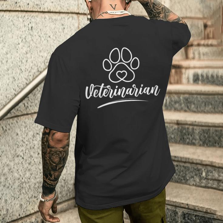 Veterinär Kurzärmliges Herren-T-Kurzärmliges Herren-T-Shirt mit Pfotenabdruck in Schwarz, Herzdesign für Tierärzte Geschenke für Ihn