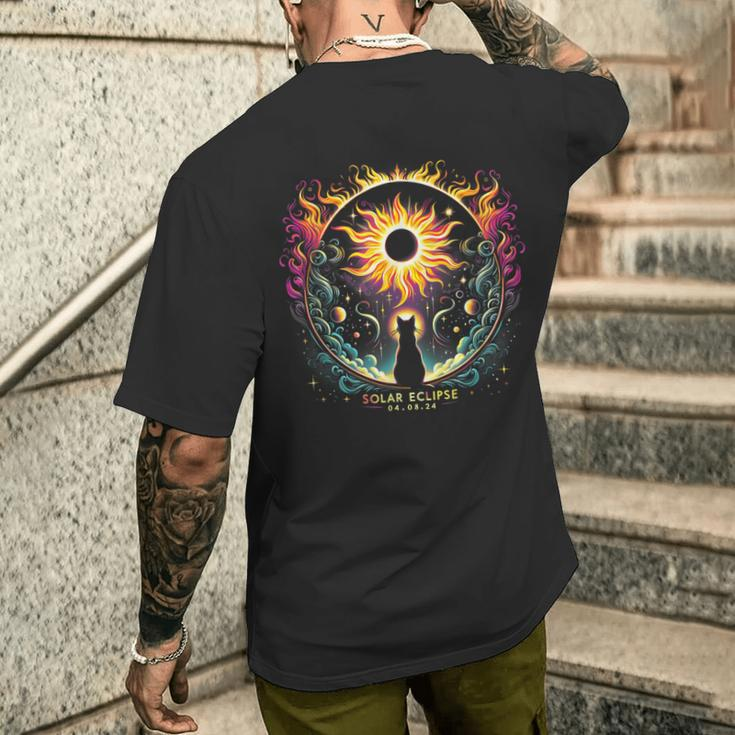 View Totality April 8 2024 Solar Eclipse Cat Lover Astronomy Men's T-shirt Back Print Gifts for Him