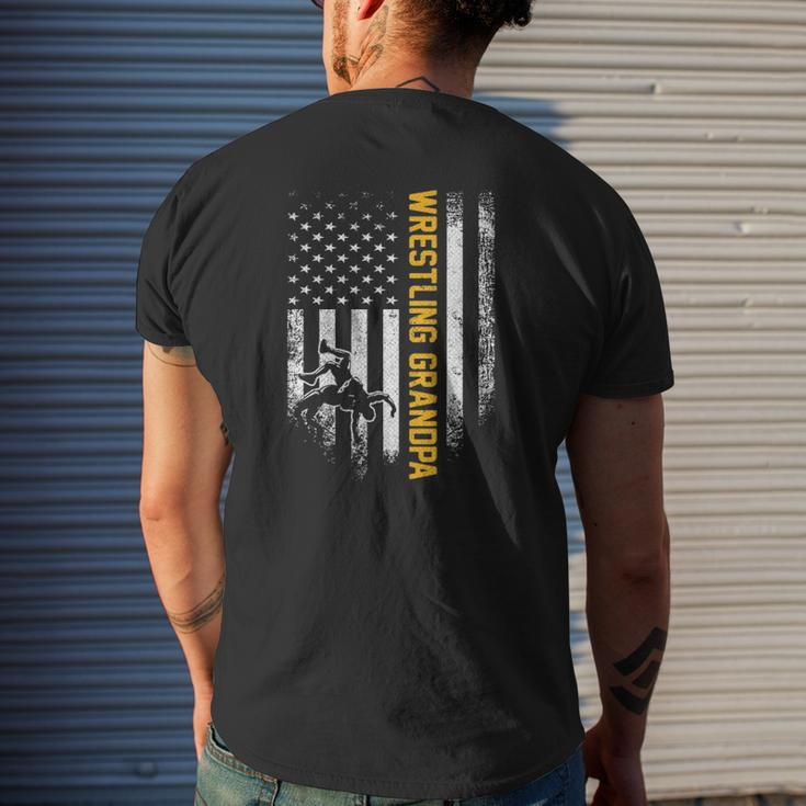 Vintage American Flag Wrestling Grandpa Silhouette Wrestler Mens Back Print T-shirt Gifts for Him