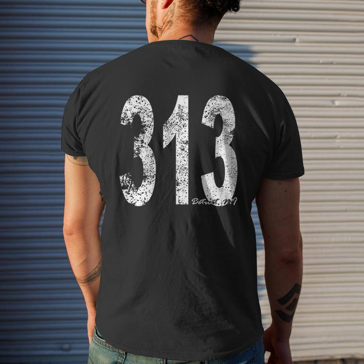 Vintage Detroit Area Code 313 Mens Back Print T-shirt Gifts for Him