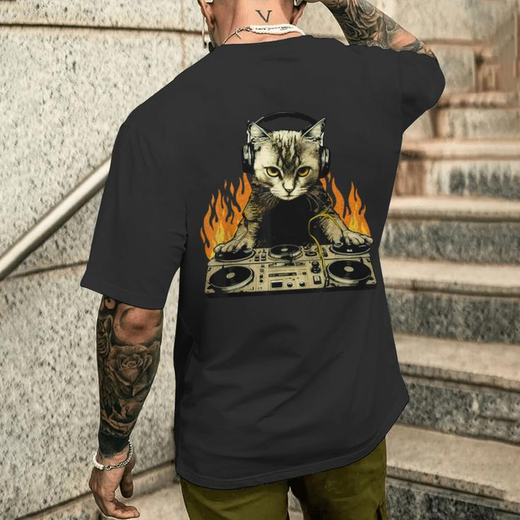 Vintage Dj Cat House Music Cat Music Lover Men's T-shirt Back Print Funny Gifts