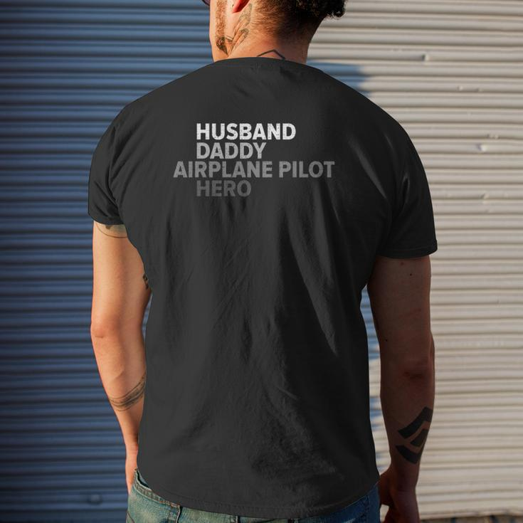 Vintage Husband Daddy Airplane Pilot Hero Father's Day Mens Back Print T-shirt Gifts for Him