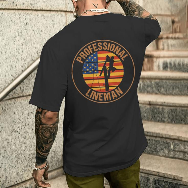 Vintage Patriotic Professional Lineman Men's T-shirt Back Print Gifts for Him