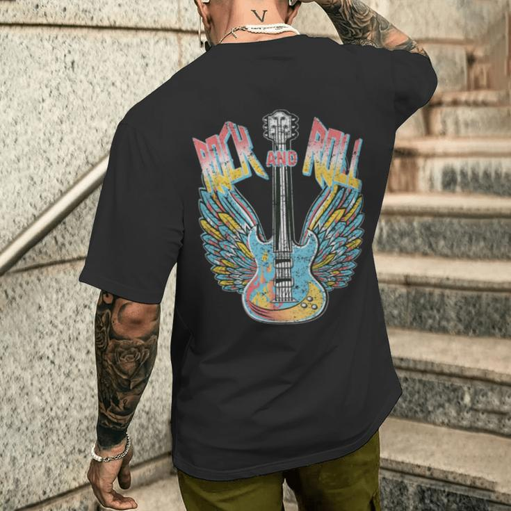 Vintage Retro 80S Rock & Roll Music Electric Guitar Wings Men's T-shirt Back Print Gifts for Him