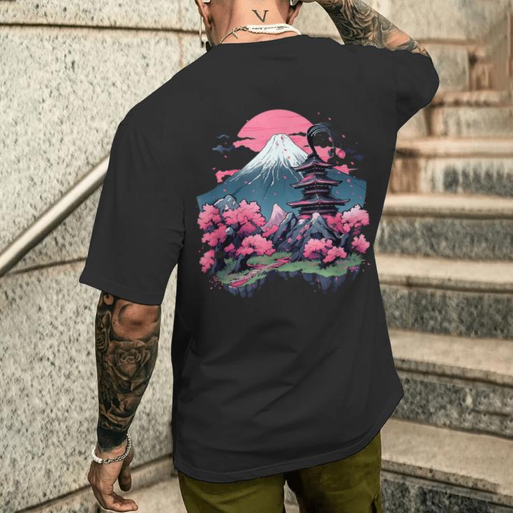 Vintage Sakura Garden Cherry Blossom Japanese T-Shirt mit Rückendruck Geschenke für Ihn