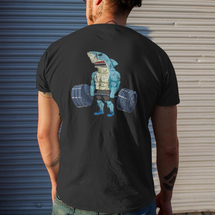 Vintage Shark Weightlifting Bodybuilder Muscle Fitness Mens Back Print T-shirt Gifts for Him