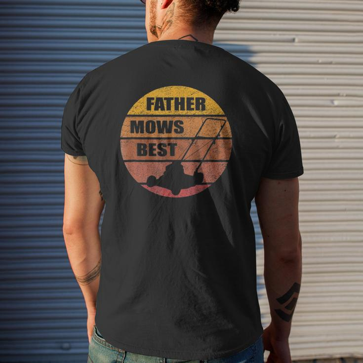 Vintage Sunset Lawn Mower Father Mows Best Silhouette Mens Back Print T-shirt Gifts for Him