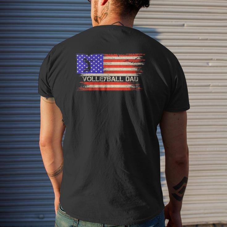 Vintage Usa American Flag Proud Volleyball Dad Silhouette Mens Back Print T-shirt Gifts for Him