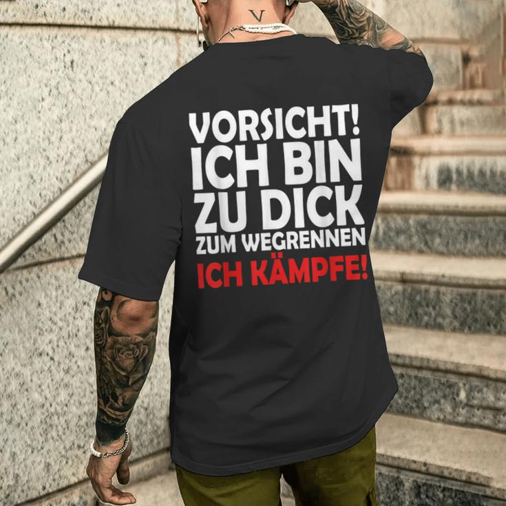 Vorsicht Zu Dick Zum Wegrennen Kurzärmliges Herren-T-Kurzärmliges Herren-T-Shirt, Lustiges Motiv Geschenke für Ihn
