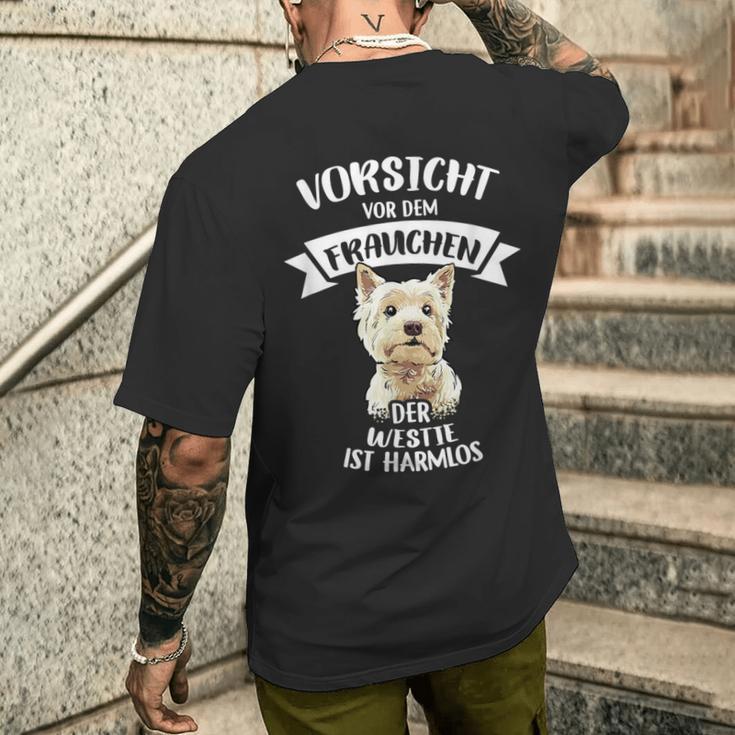 Vorsichtor Dem Frauchen Der Westie Ist Harmlos Gassi T-Shirt mit Rückendruck Geschenke für Ihn