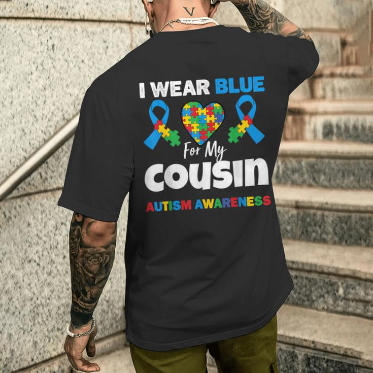 I Wear Blue For My Cousin Autism Awareness Support Men's T-shirt Back Print Gifts for Him