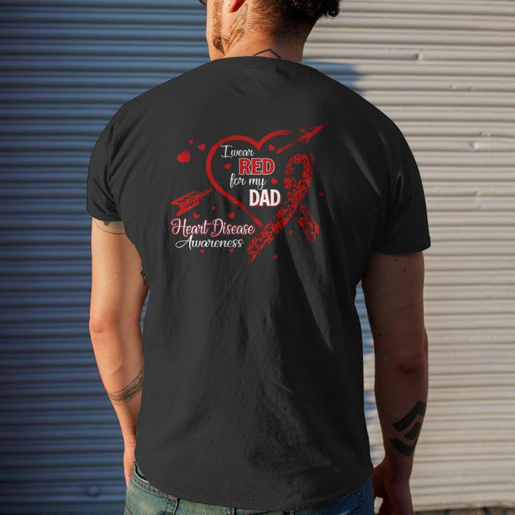 I Wear Red For My Dad Heart Disease Red Ribbon Awareness Mens Back Print T-shirt Gifts for Him