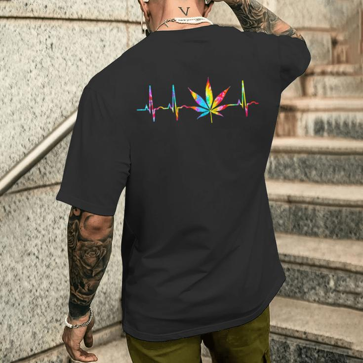 Weed Cannabis Marijuana Leaf Heartbeat Stoner Tie Dye Men's T-shirt Back Print Gifts for Him