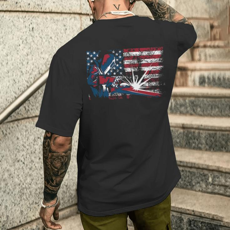 Welder American Flag Cute Lit Operator Us Men's T-shirt Back Print Gifts for Him