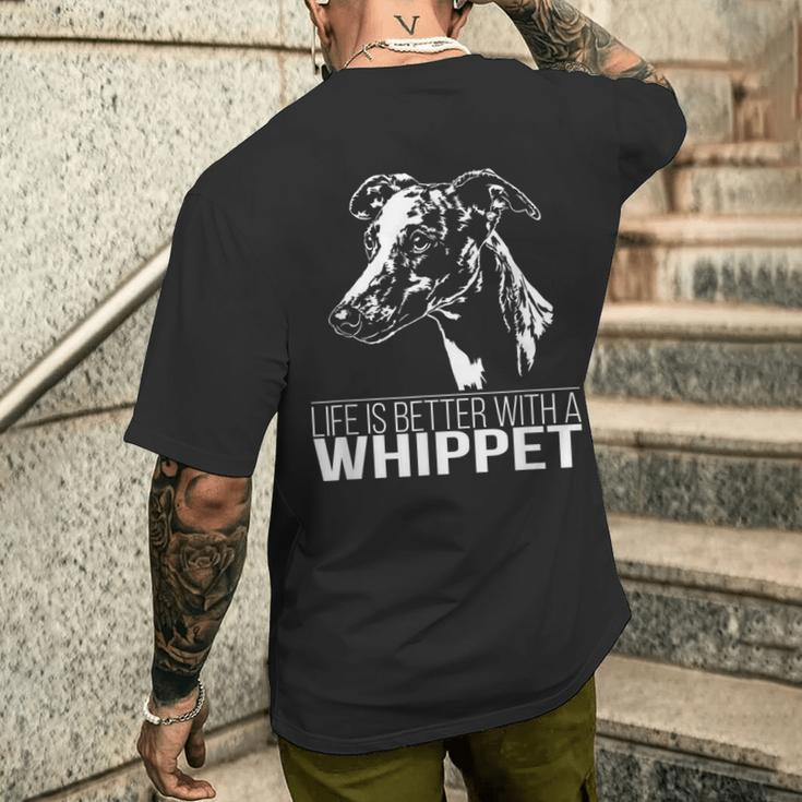 Whippet Life Is Better Greyhounds Dog Slogan T-Shirt mit Rückendruck Geschenke für Ihn
