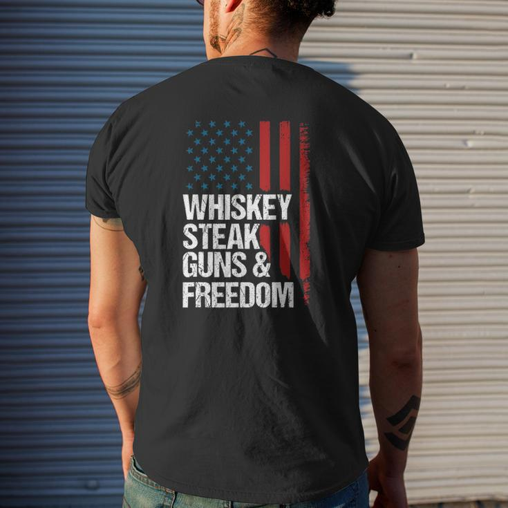 Whiskey Steak Guns & Freedom Patriotic Dad Grandpa Us Flag Mens Back Print T-shirt Gifts for Him